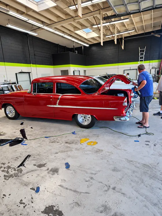 '55 Chevy in the shop
