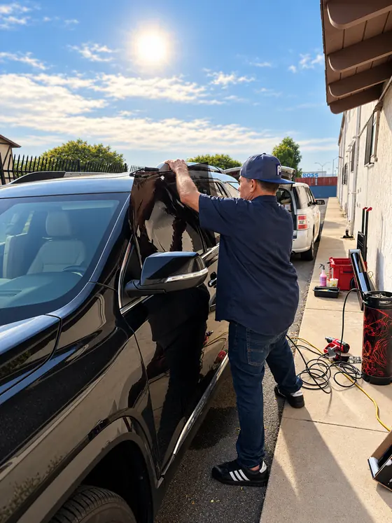 On-site install, black SUV