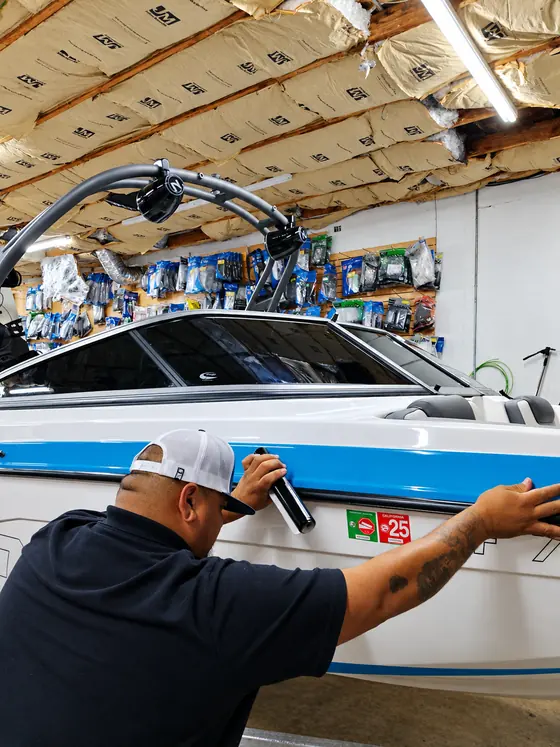 Boat windshield, on site